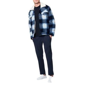 Blanknyc Jacket Men M Blue Wool Blend Plaid Sherpa Snap Button